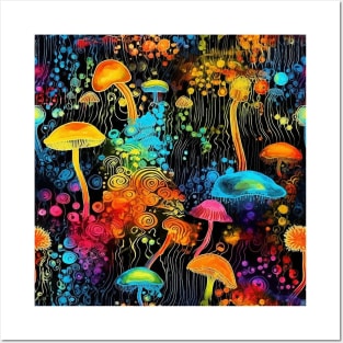 Neon mushrooms 3 Posters and Art